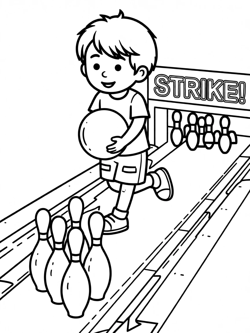 A child bowling and knocking down colorful pins