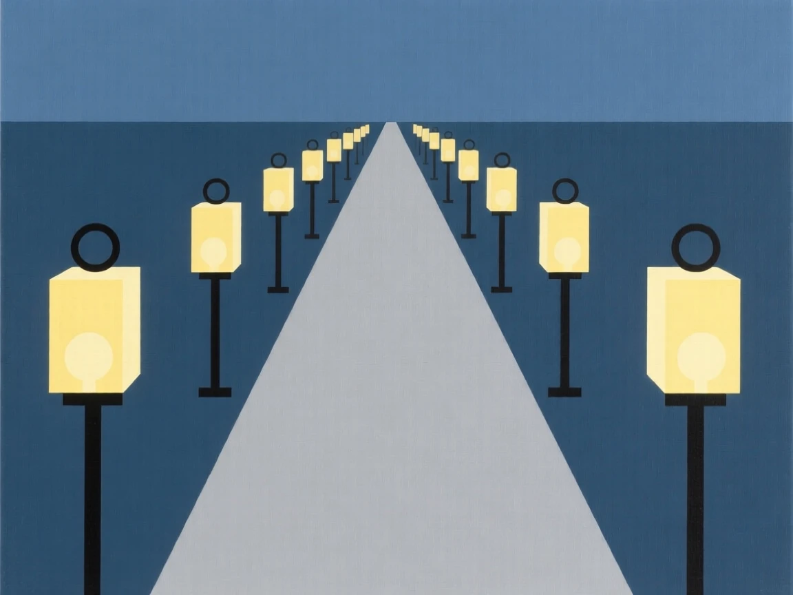 A path illuminated by lanterns leading forward