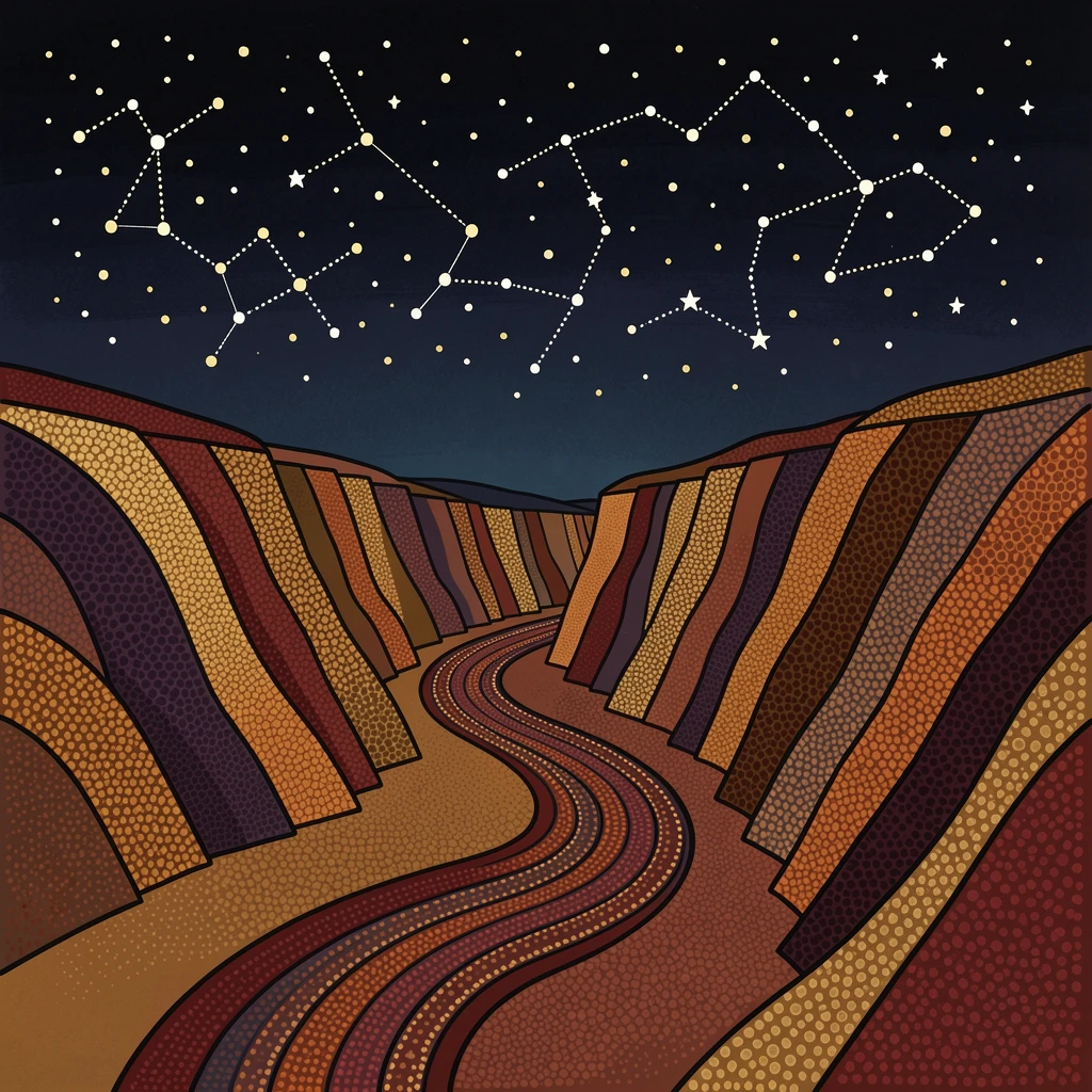 A steep-walled fjord beneath a starry night sky