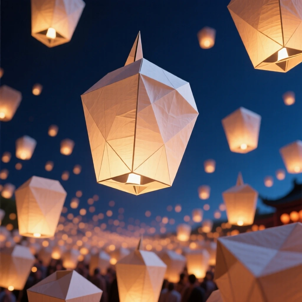 A Chinese lantern festival scene with thousands of paper lanterns released into the night sky.