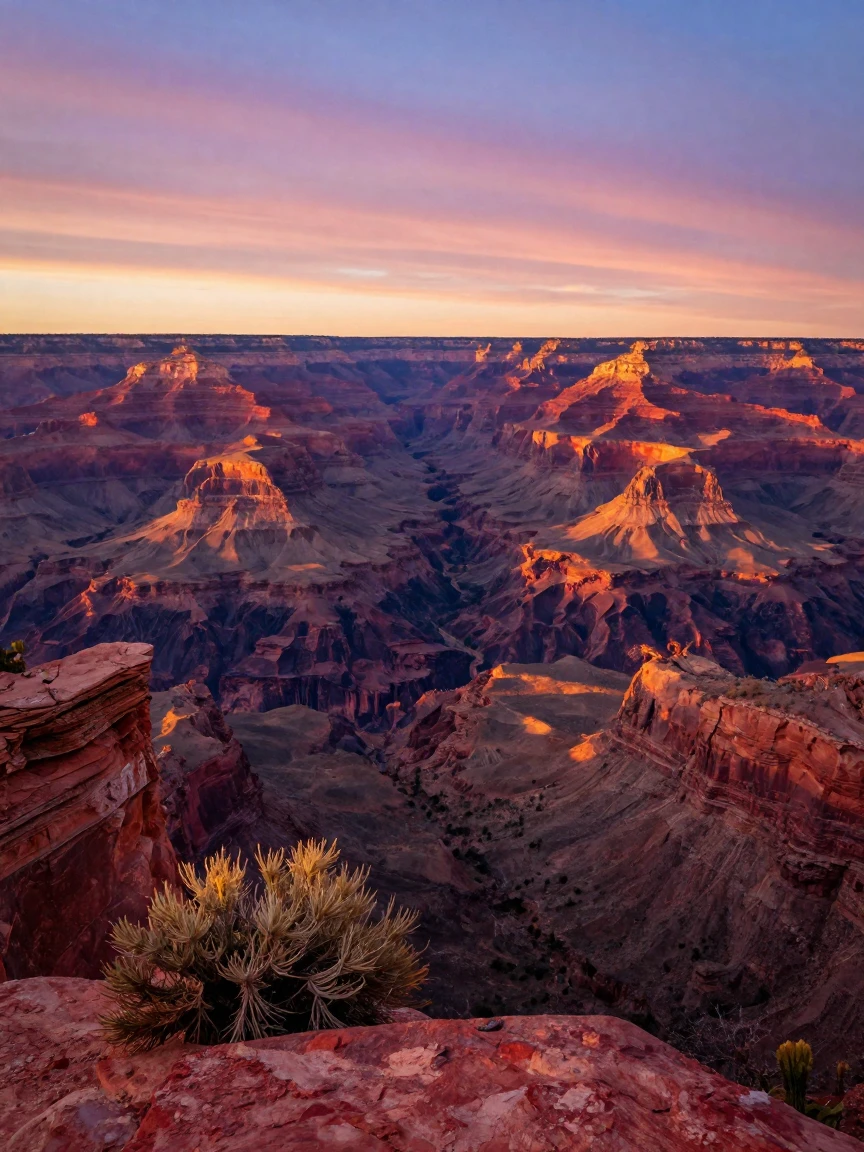 A Southwest desert canyon glowing red at sunset