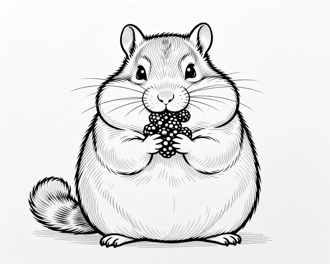 A chubby-cheeked chipmunk stuffing its cheeks with berries