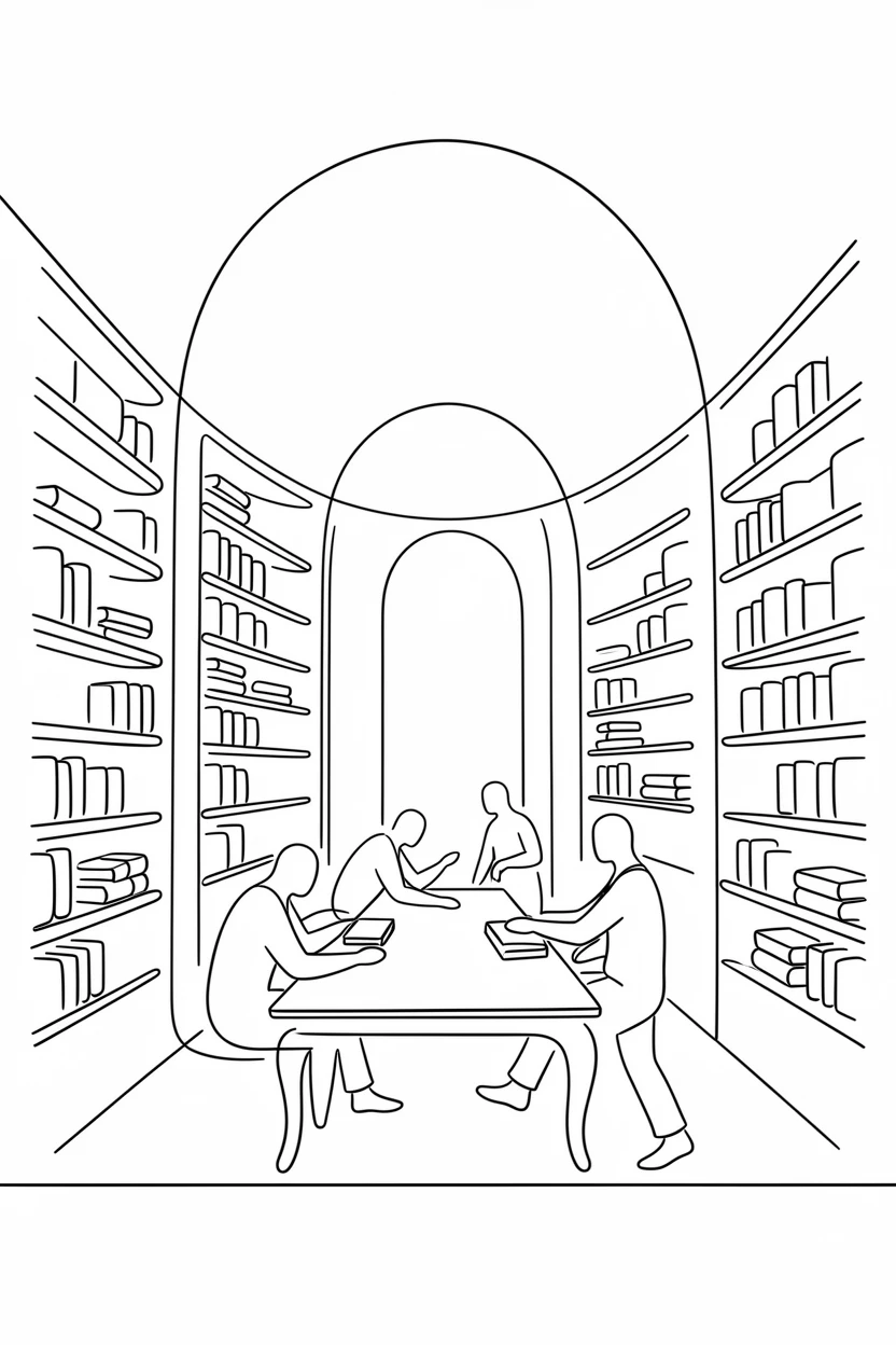 A grand library reading room with towering shelves and a domed ceiling
