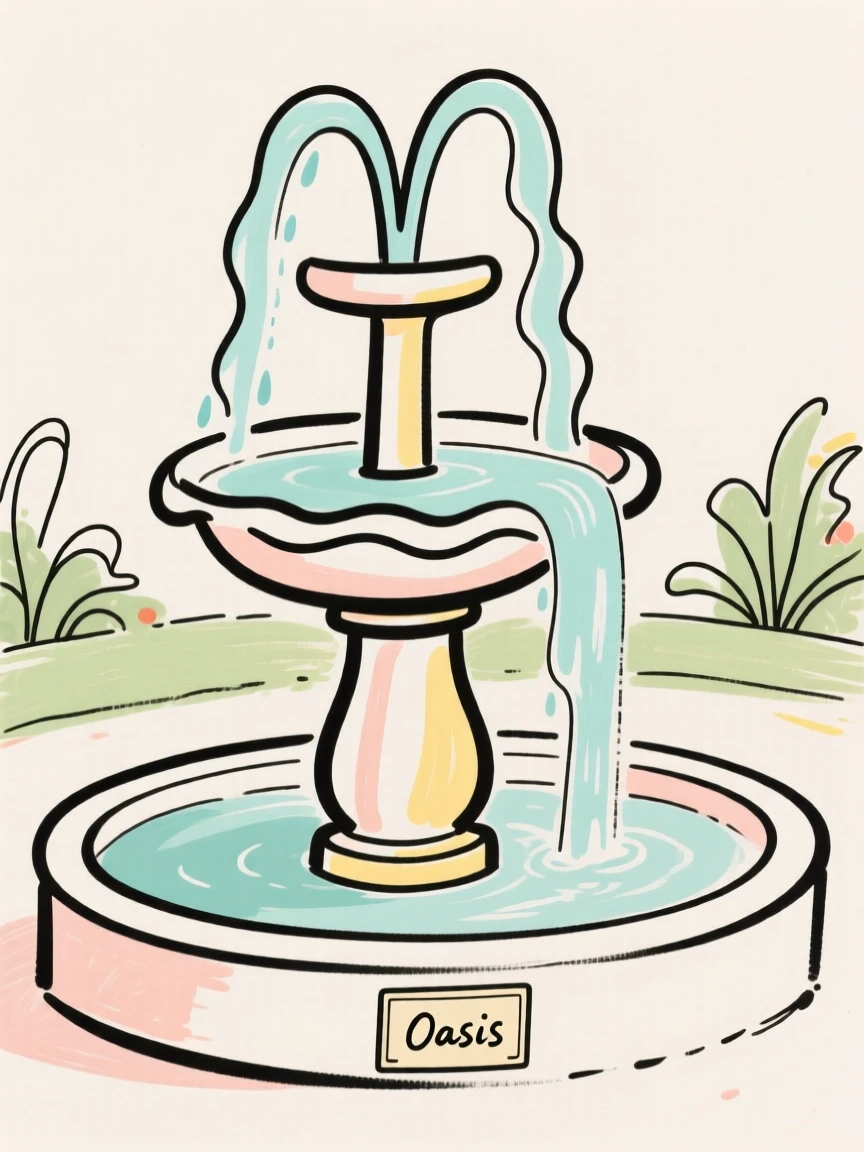 A garden fountain trickling water