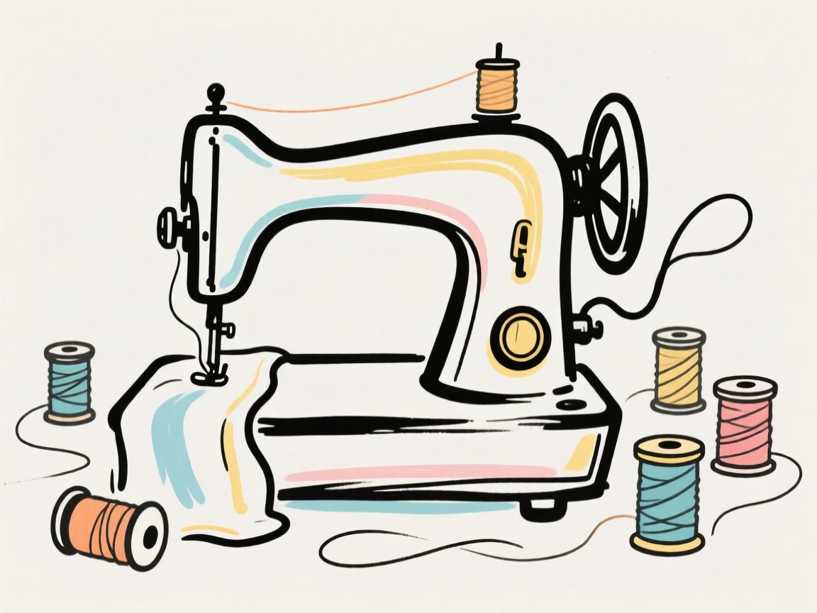 A vintage sewing machine surrounded by spools of colorful thread.