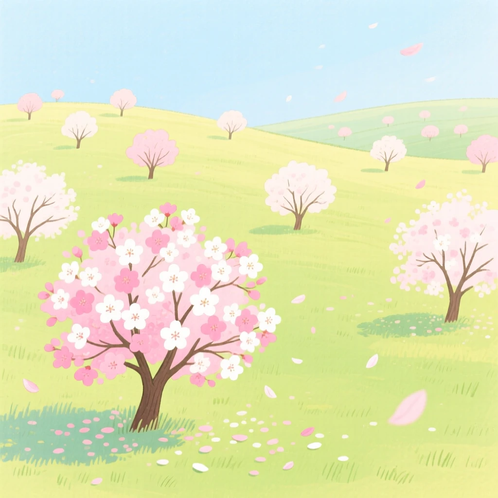 A field of blooming cherry blossoms, vivid and full of life.