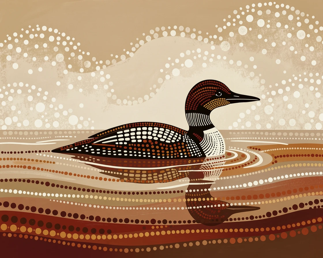 A loon gliding silently through morning mist