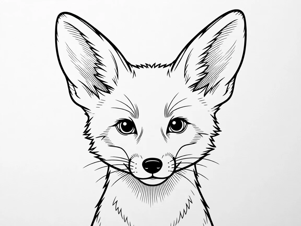 A baby fox with oversized ears looking curiously at the camera