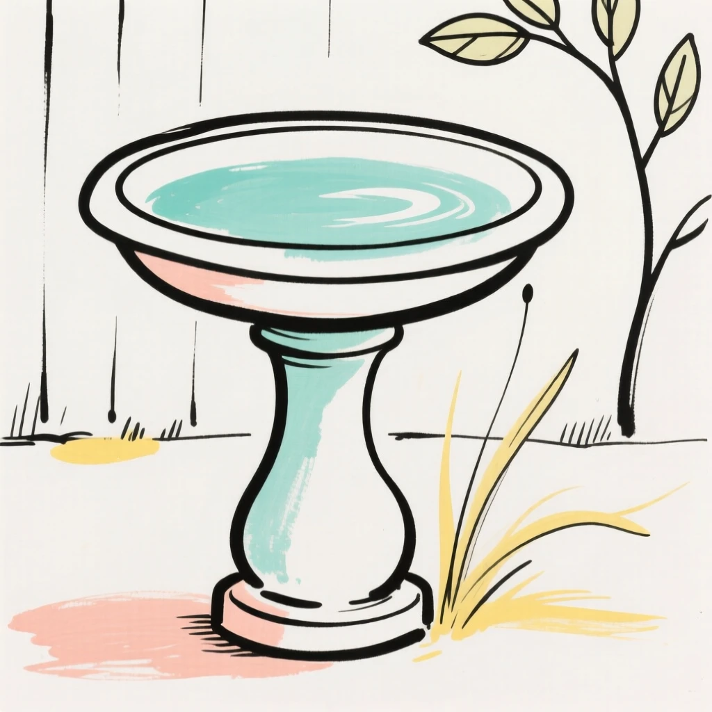 A birdbath in a quiet backyard