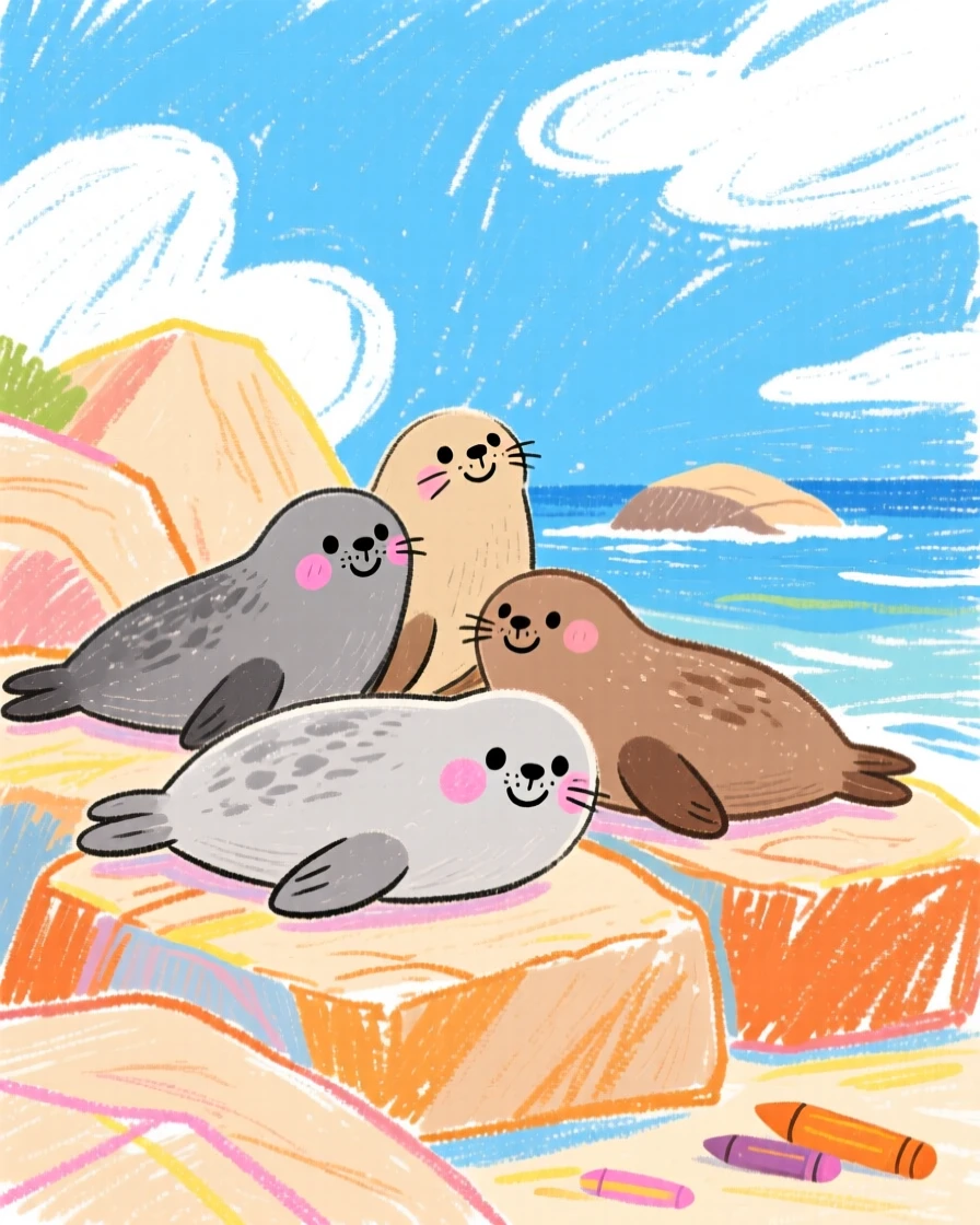 A group of seals lounging together on sun warmed rocks.