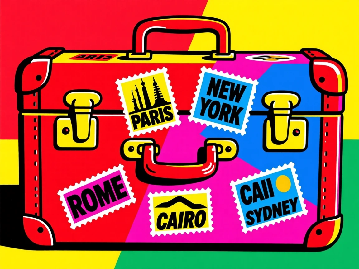 Vintage travel trunk covered in destination stamps