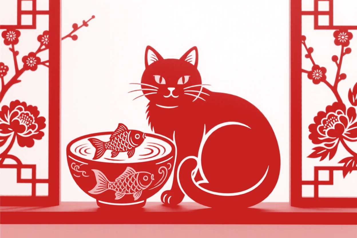 A cat curled beside a bowl of goldfish on a windowsill, watching the fish glide lazily through the water