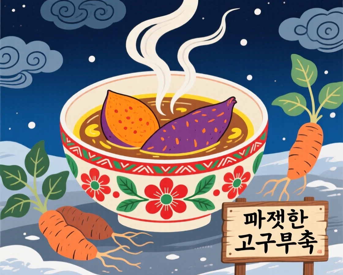 A bowl of warm sweet potato soup on a cold evening.