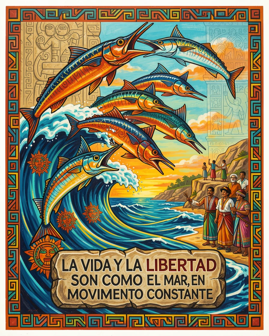 A group of flying fish leaping across ocean waves