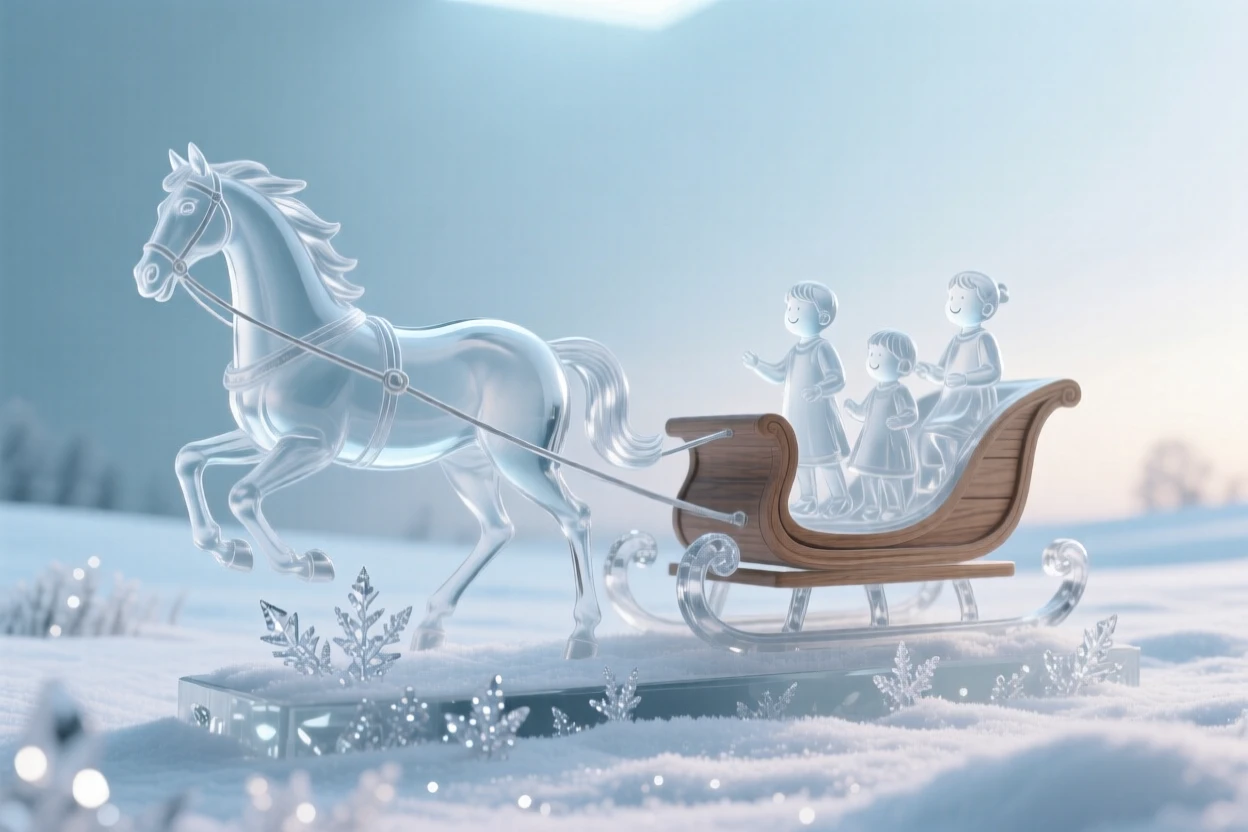 As frost begins to sparkle across the ground, a horse-drawn sleigh gliding across a snow-covered field, while children's laughter rings out across the yard
