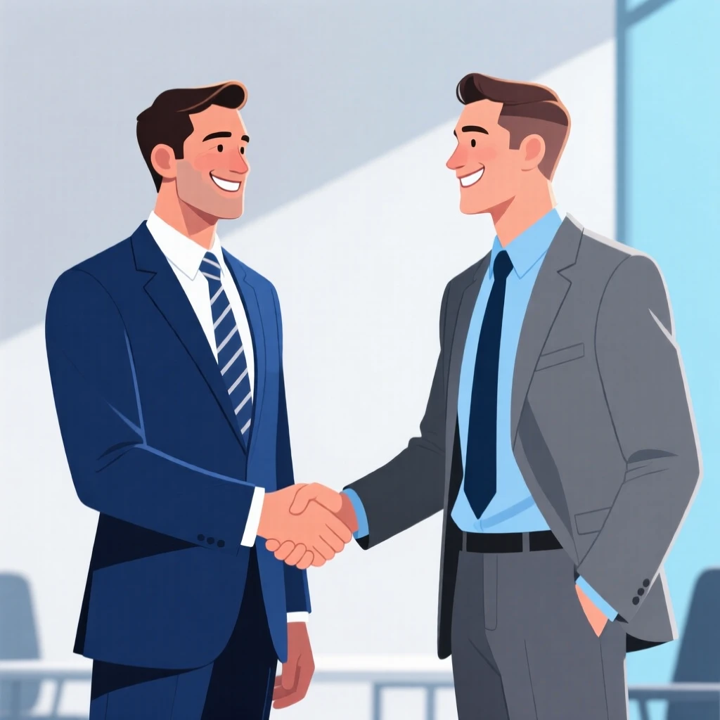 Stylized illustration of two businessmen shaking hands
