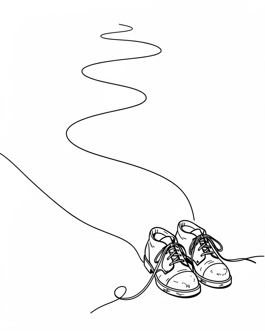 A pair of worn shoes left at the end of a long trail, representing a long journal