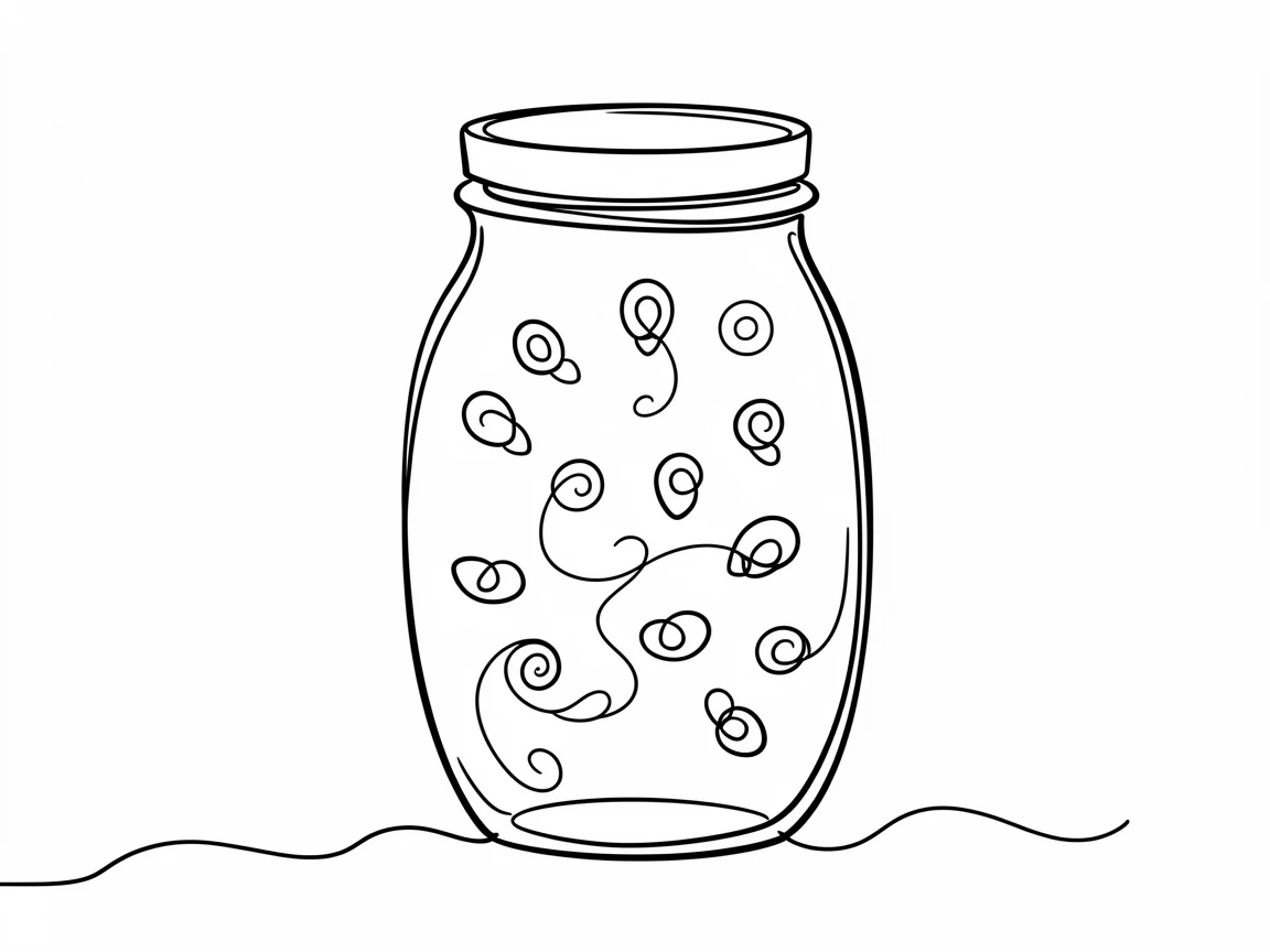 A single glass jar filled with fireflies, representing captured wonder