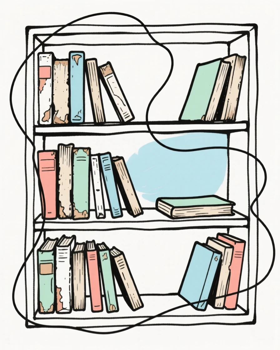 A bookshelf filled with worn novels