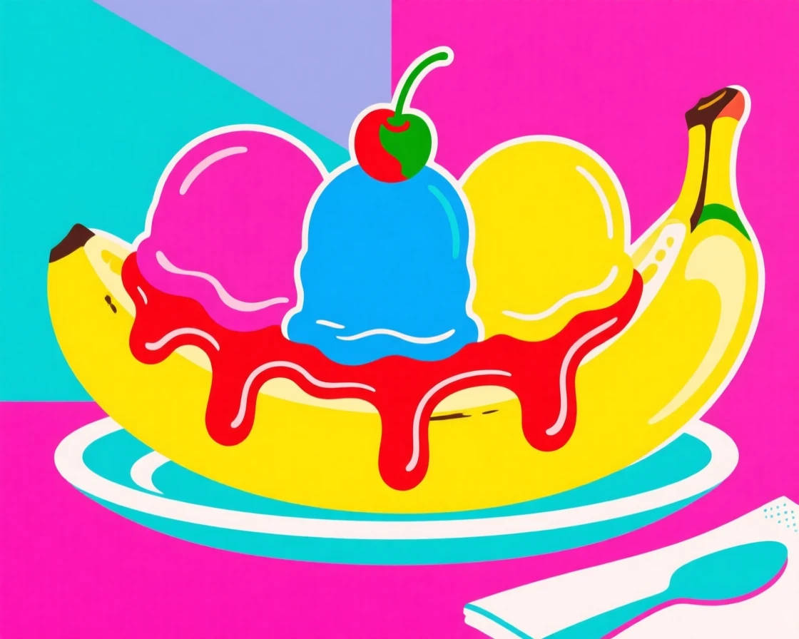 Classic malt shop banana split with three scoops