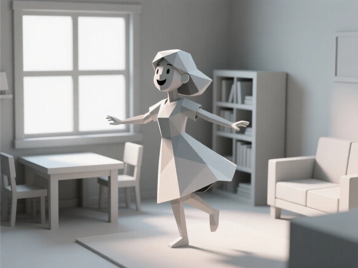 A young girl twirling in a flowing dress, in a softly lit cozy room. natural light enhances the authenticity of the scene. The scene radiates pure joy.
