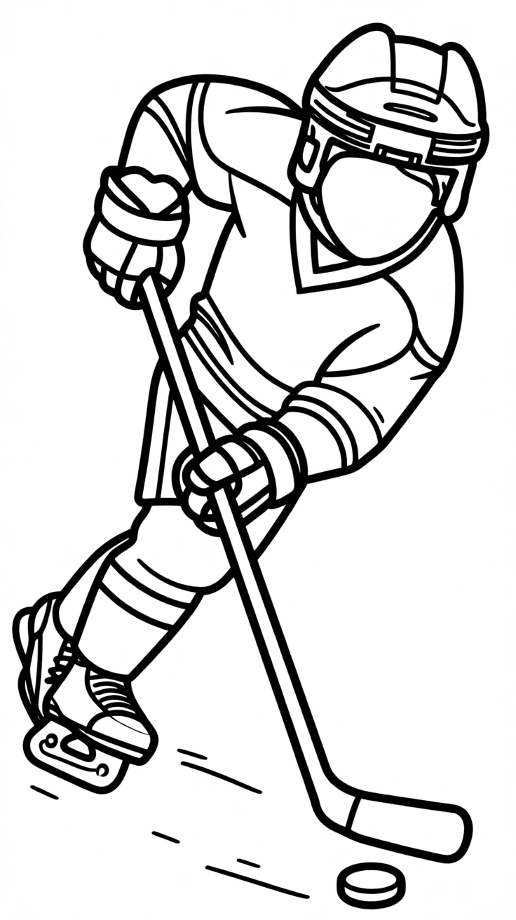 A young hockey player skating fast with a stick and puck