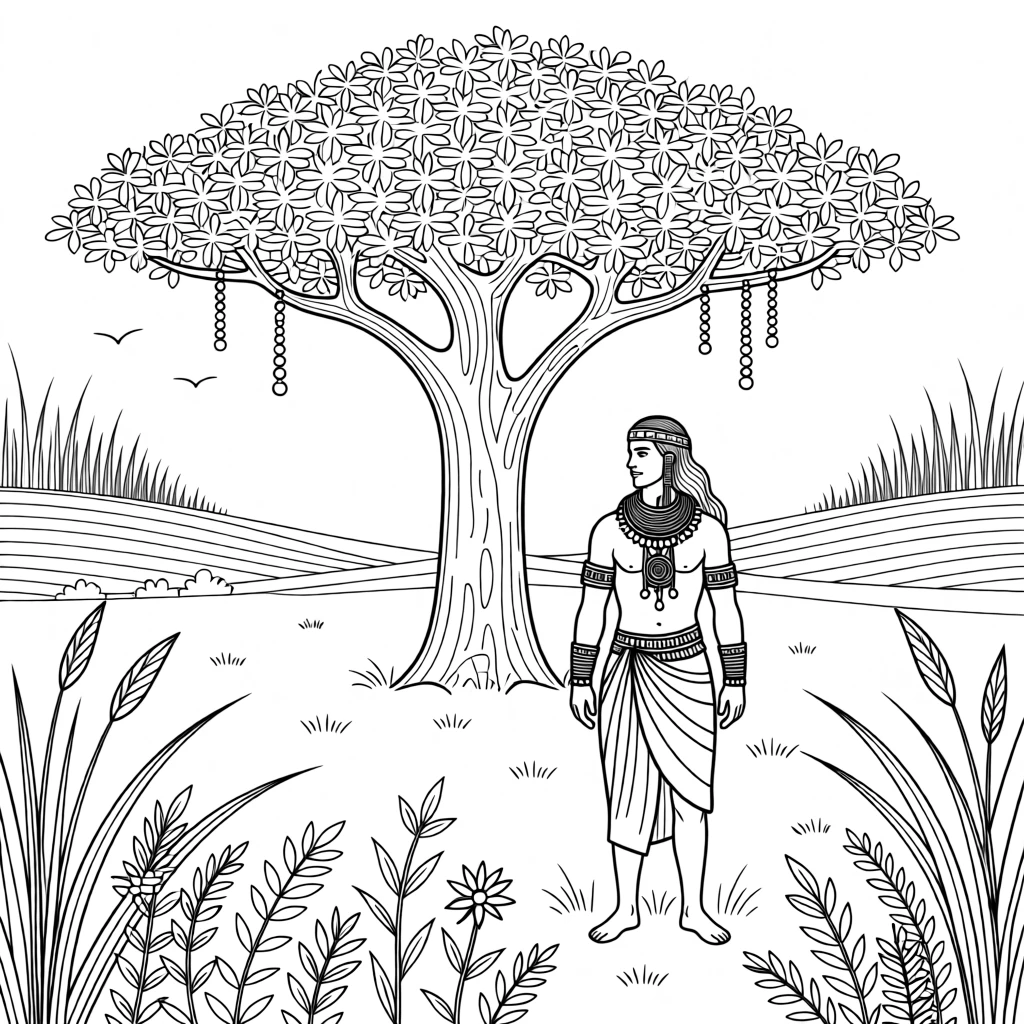 A warrior standing in traditional beaded jewelry on the savanna.