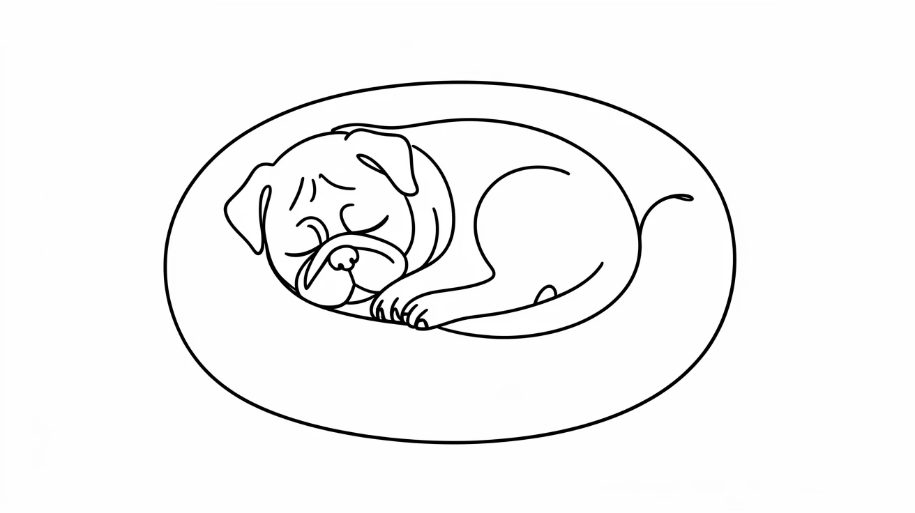 A pug dog napping soundly in a small round dog bed