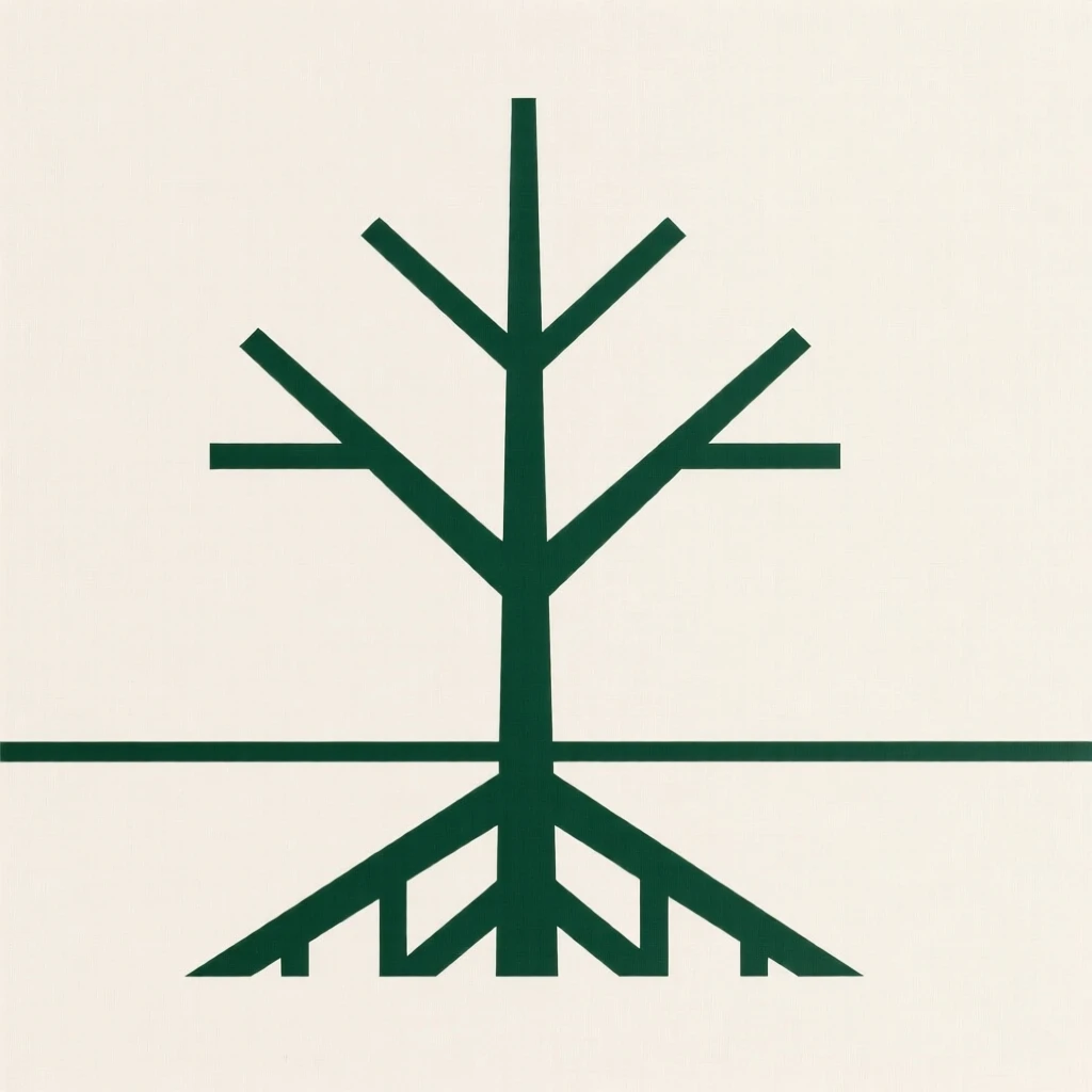 A single tree with roots and branches mirrored