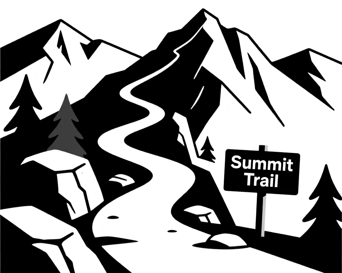 A rugged mountain trail winding upward.