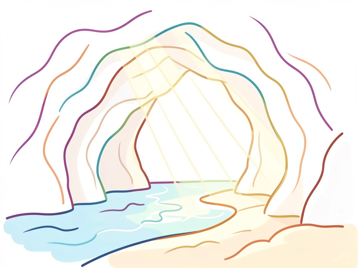 A quiet coastal cave with sunlight streaming through a natural opening.