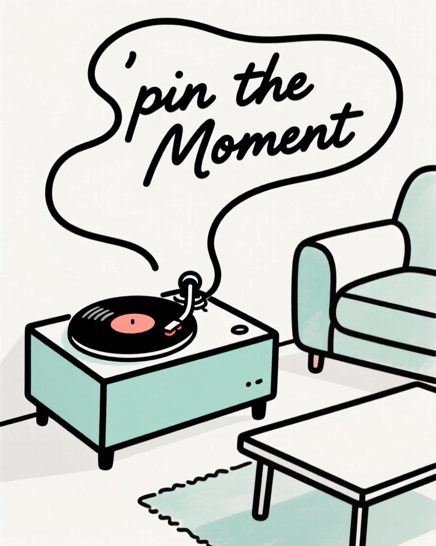 A vintage record player in a living room