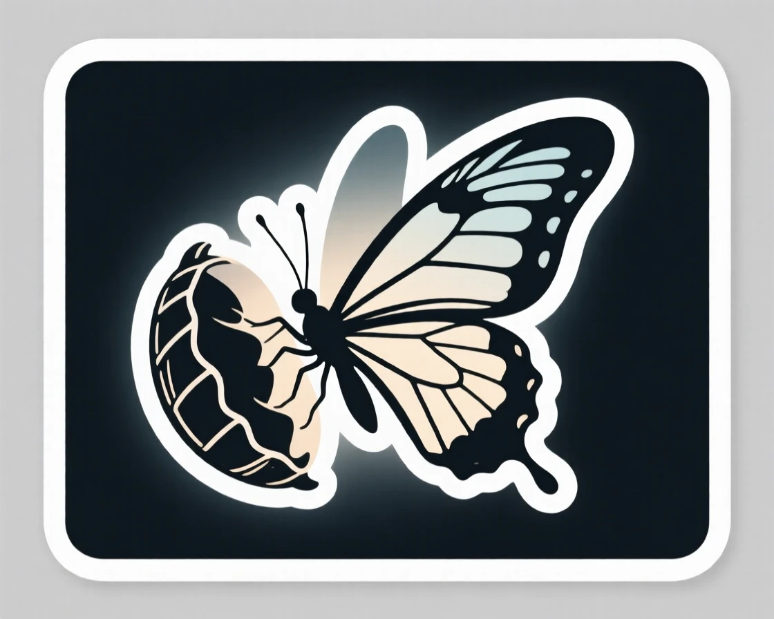 A softly triumphant scene of a butterfly emerging from its chrysalis, glowing softly against a dark background, celebrating the beauty of small victories.