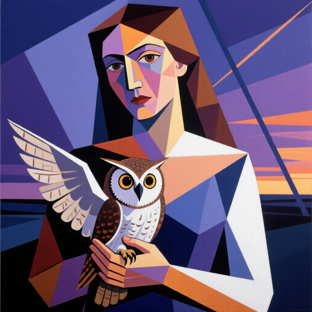 A woman cradling a rescued owl gently in her hands at twilight.