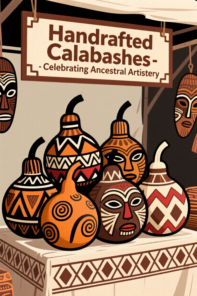 A cluster of painted calabashes displayed proudly at a craft stall.