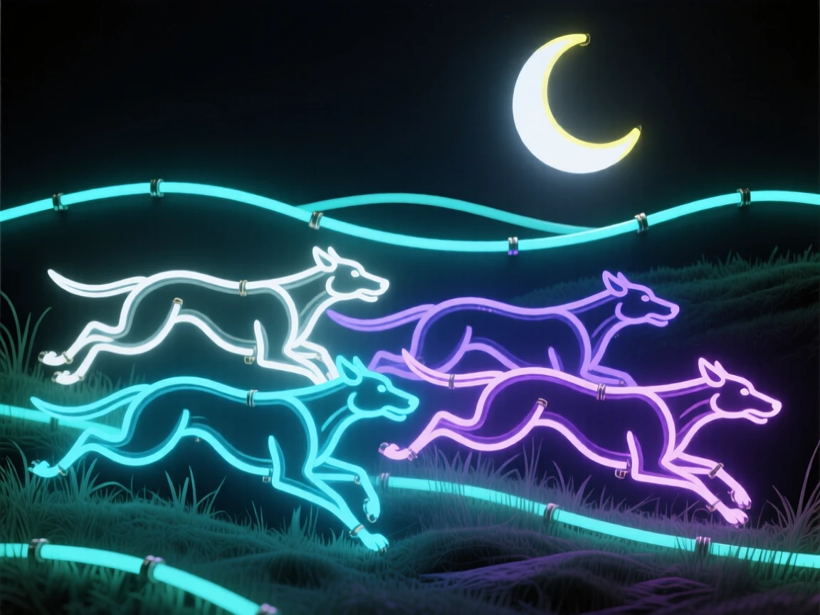 A pack of spectral hounds racing across a moonlit moor.