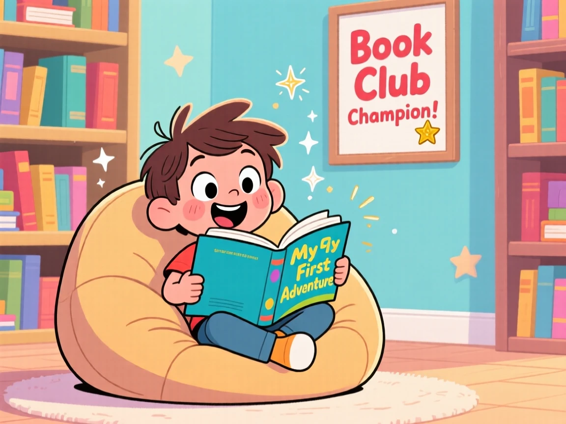 A young reader finishing their very first chapter book.