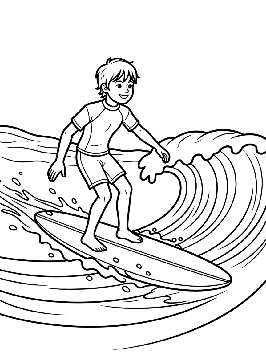 A young surfer riding a gentle wave on a surfboard