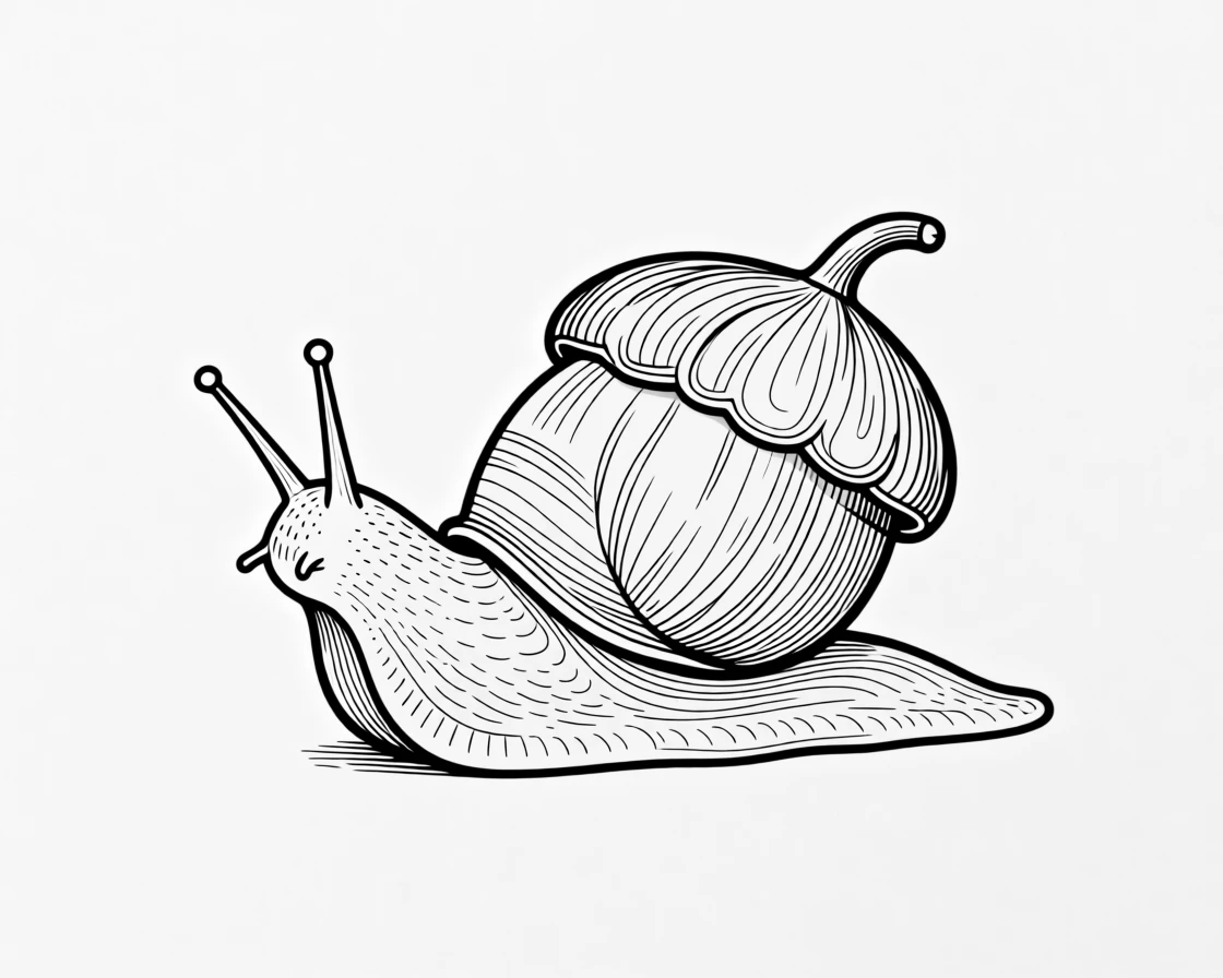 A tiny snail wearing a acorn cap shell