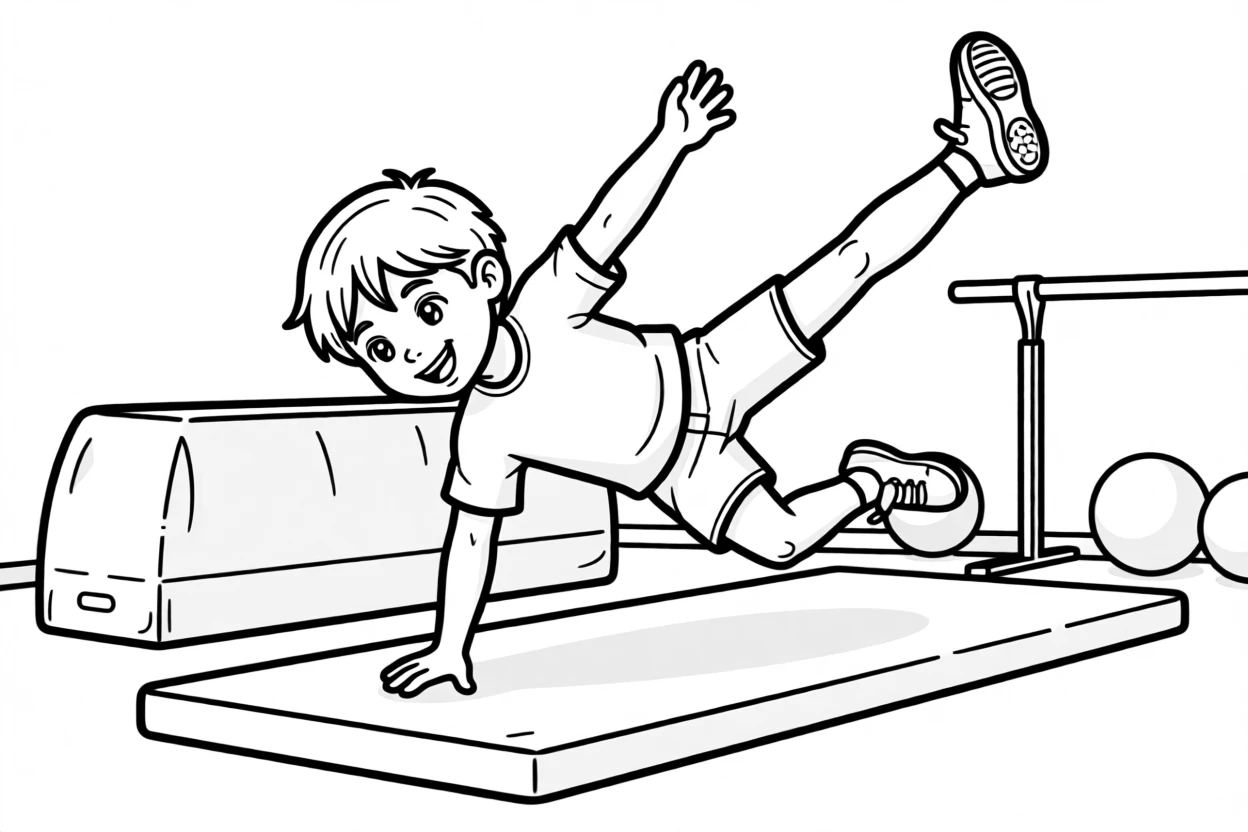 A child doing a cartwheel in a gymnastics class