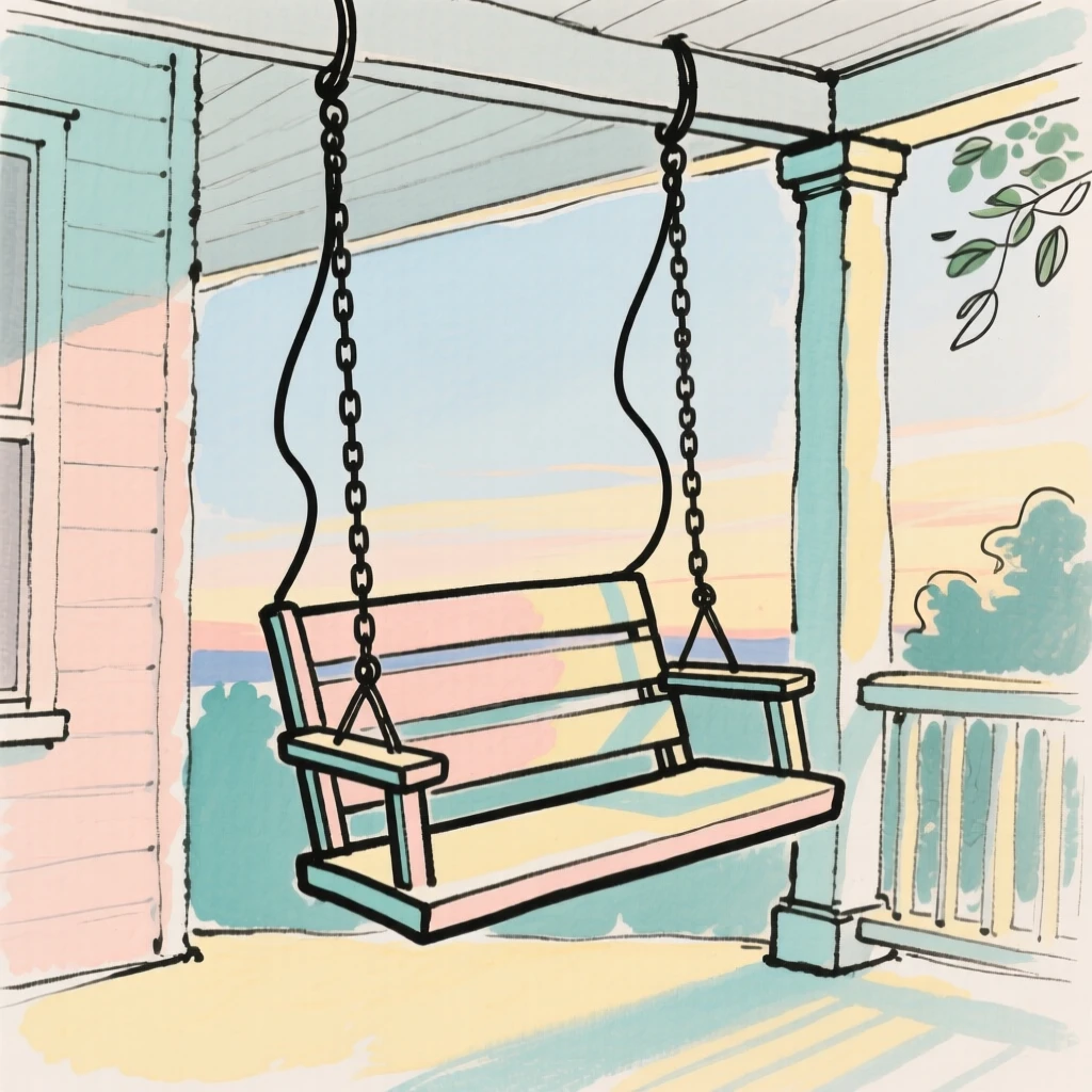 A porch swing on a summer evening