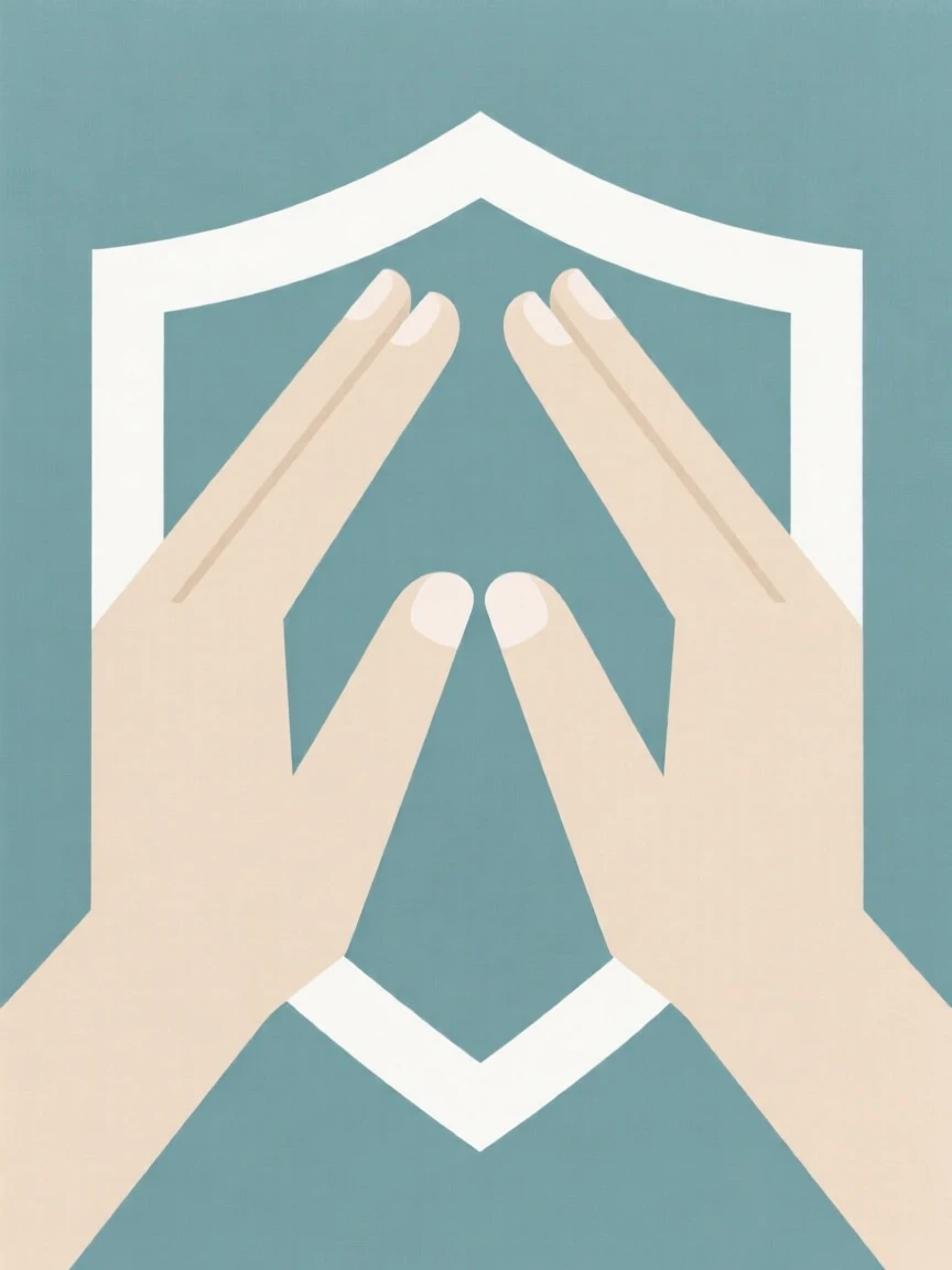 A pair of hands forming a shield shape