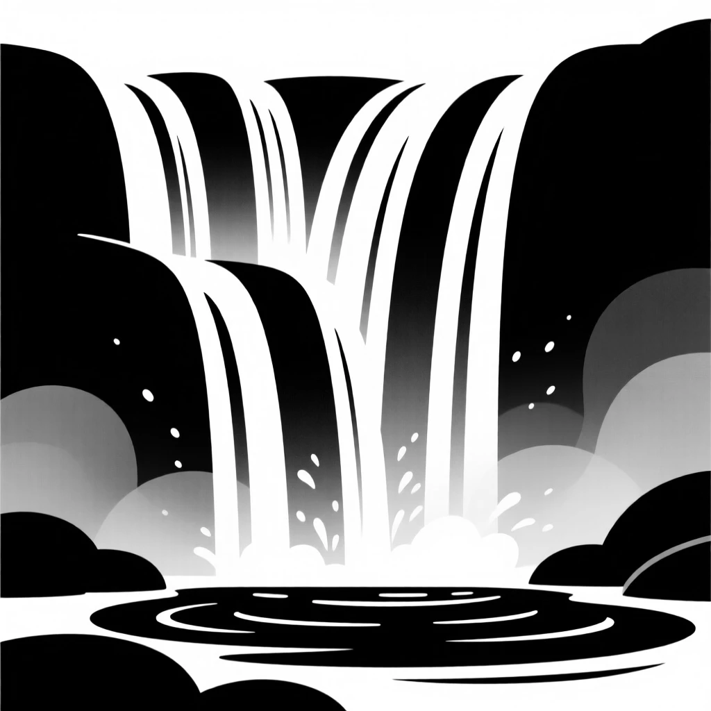 A powerful waterfall cascading into a misty pool.