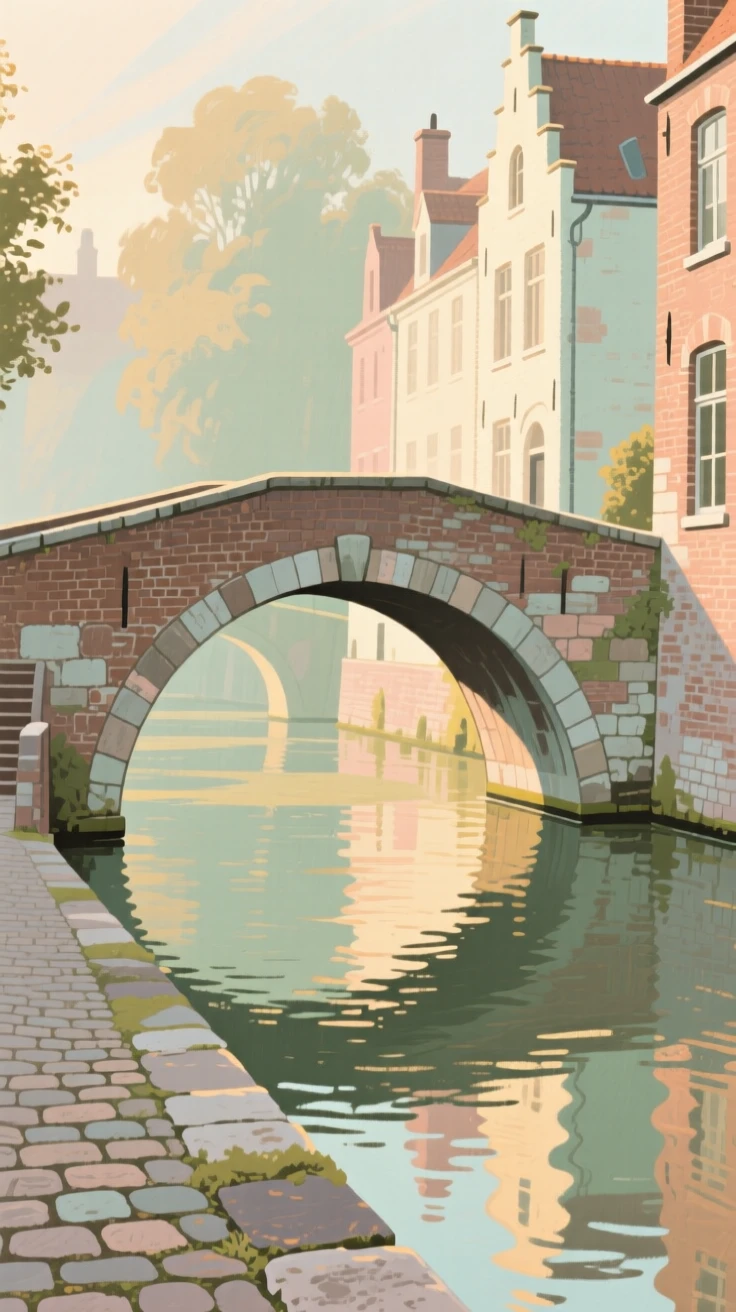 The old stone bridges spanning the canals of Bruges