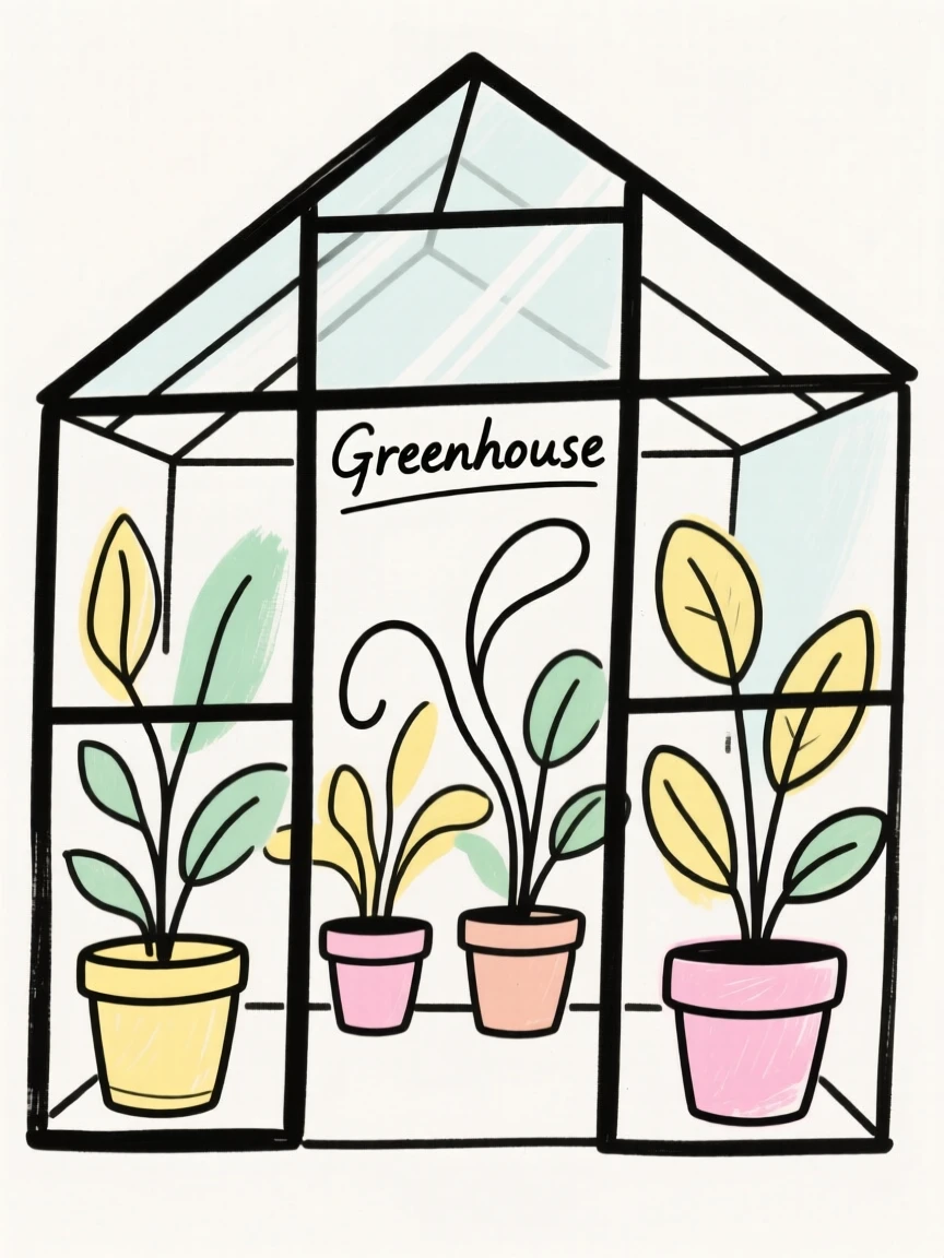 A greenhouse filled with potted plants