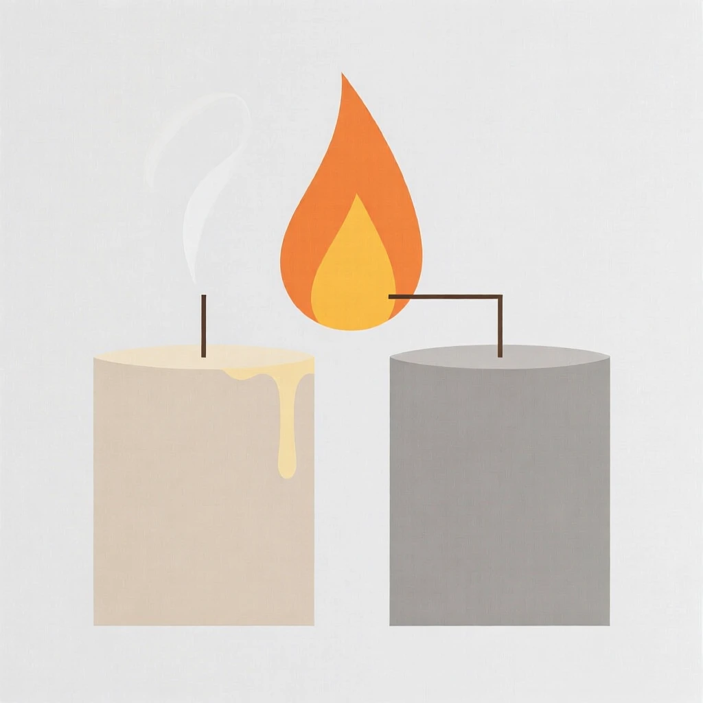A single flame passed from one candle to another