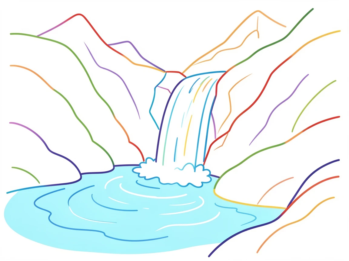 A quiet mountain waterfall tumbling into a crystal-clear alpine pool.