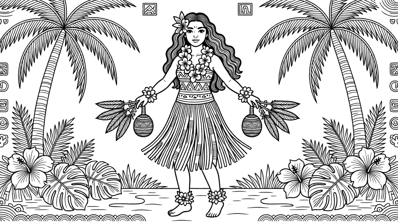 A traditional hula dancer adorned with a flower lei.