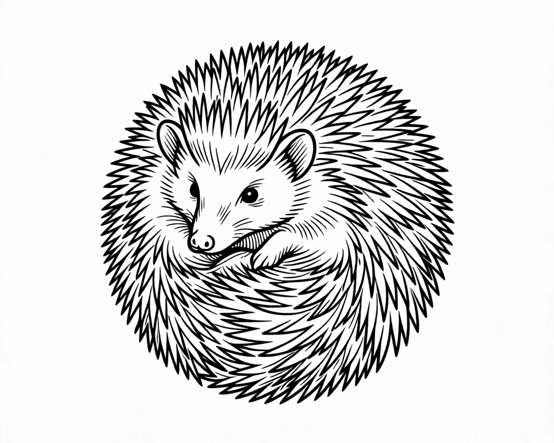 A round hedgehog curled into a perfect ball