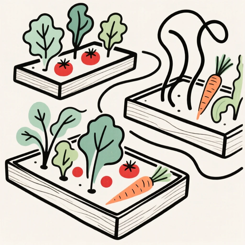 A vegetable garden with raised beds
